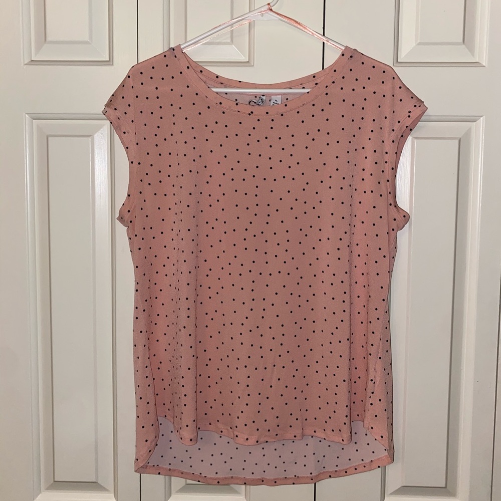 Pink sleeveless blouse w black polkadots size xl